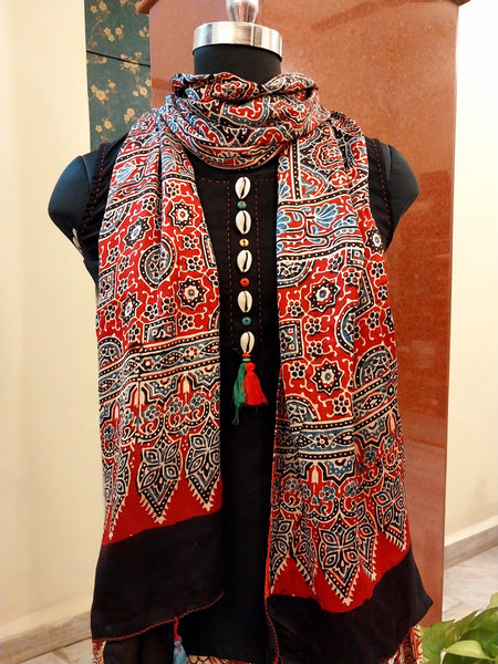 Ajrakh Handblocked Printed Modal Silk Stole 19