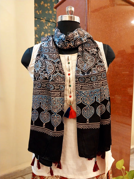 Ajrakh Handblocked Printed Modal Silk Stole 4