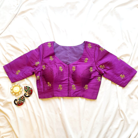 "Sunahara Dhaaga" Pure Raw Silk Embroiderd Magenta Blouse