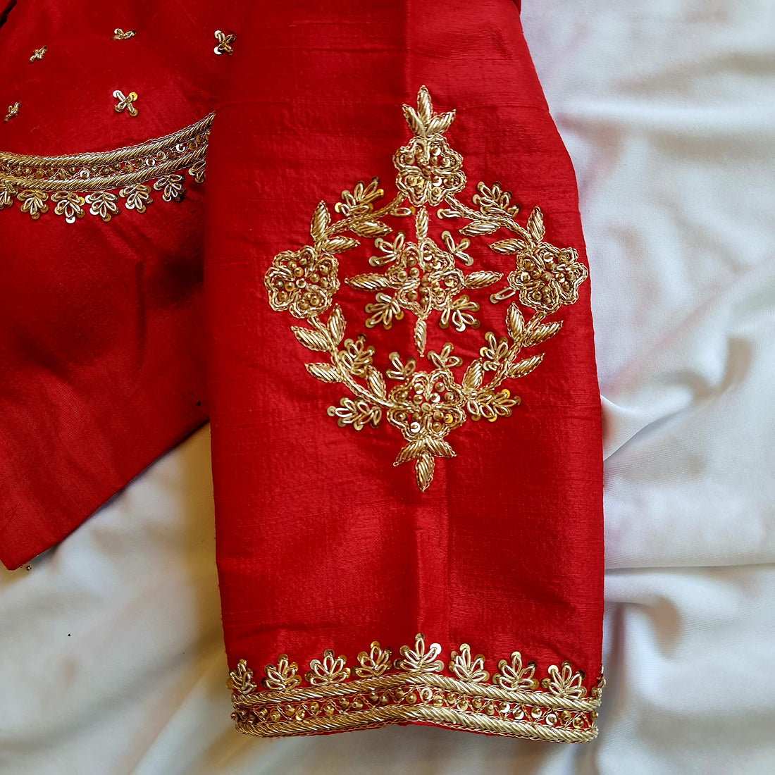 "Sunahara Dhaaga" Pure Raw Silk Embroiderd Red Blouse