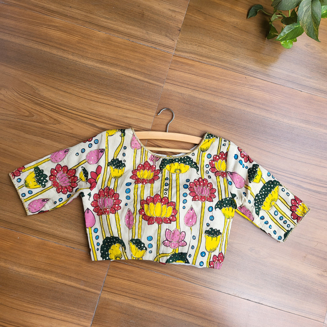 "Phulwari" Handpainted Bangalore Silk Hand Embroidered Blouse - Offwhite