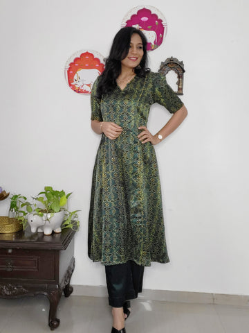 Shine On'- Mashroo Silk Ajrakh Coords Green