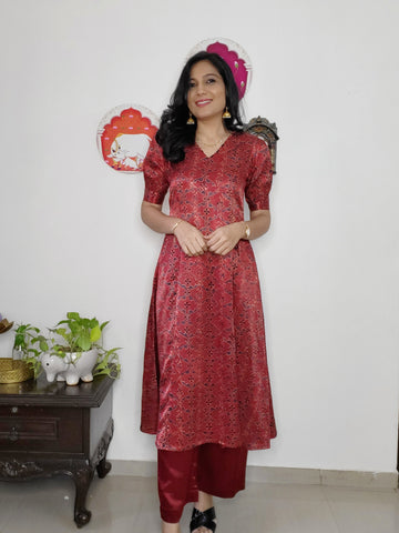 Shine On'- Mashroo Silk Ajrakh Coords Rust