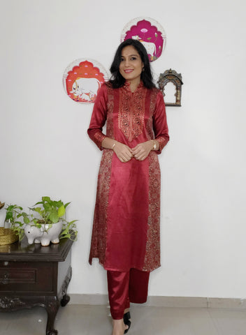 Shine On'-Mashroo Silk Ajrakh Rust Kurti