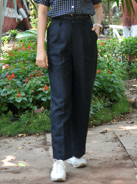 Crisp n Cool'-Pure Linen Trousers Black