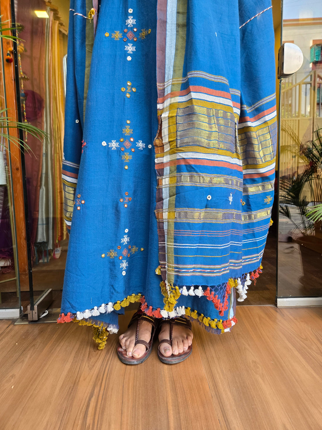 Bhujodi Handwoven Unstitched Suit - Teal Blue