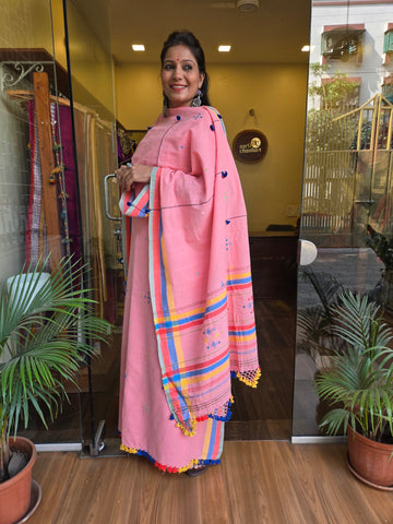 Bhujodi Handwoven Unstitched Suit - Pink