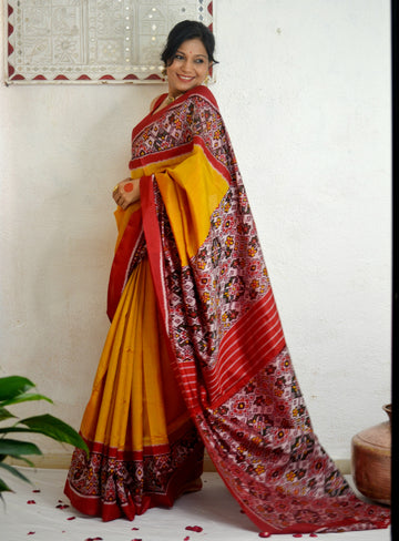 Handloom Rajkot Patola Saree-Yellow