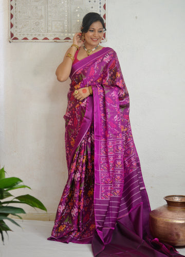 Handloom Rajkot Patola Saree-Magenta