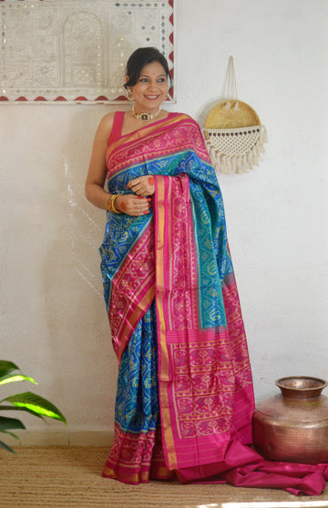 Handloom Rajkot Patola Saree- Blue Pink