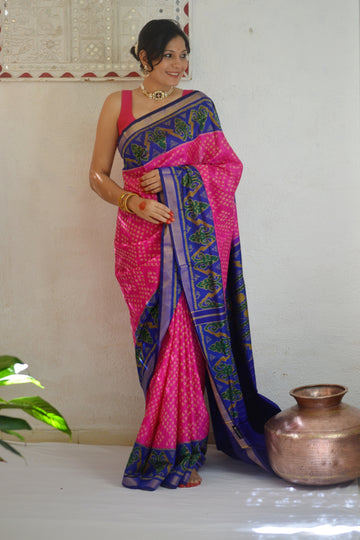 Handloom Rajkot Patola Saree-Pink