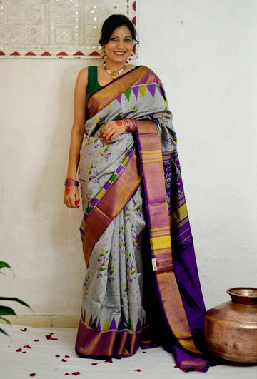Handloom Rajkot Patola Saree- Grey