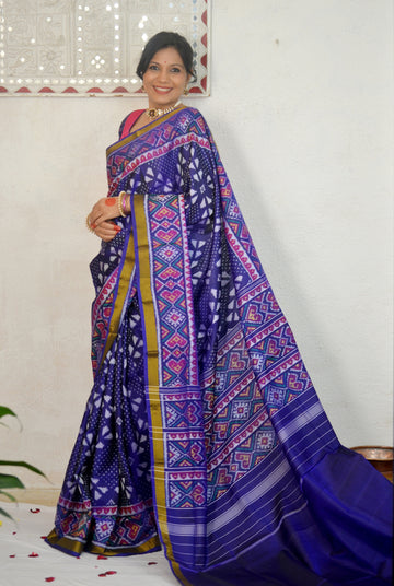 Handloom Rajkot Patola Saree-Blue