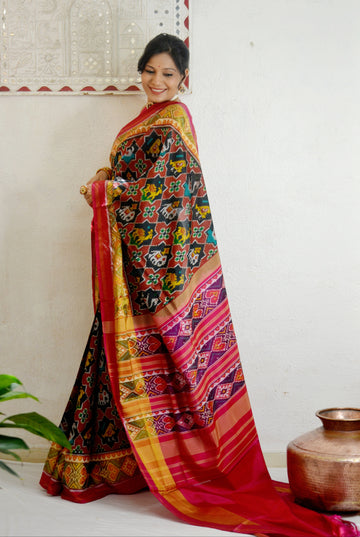 Handloom Rajkot Patola Saree-Multicolor