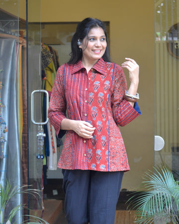 Rozana - Cotton Ajrakh Shirt Rust