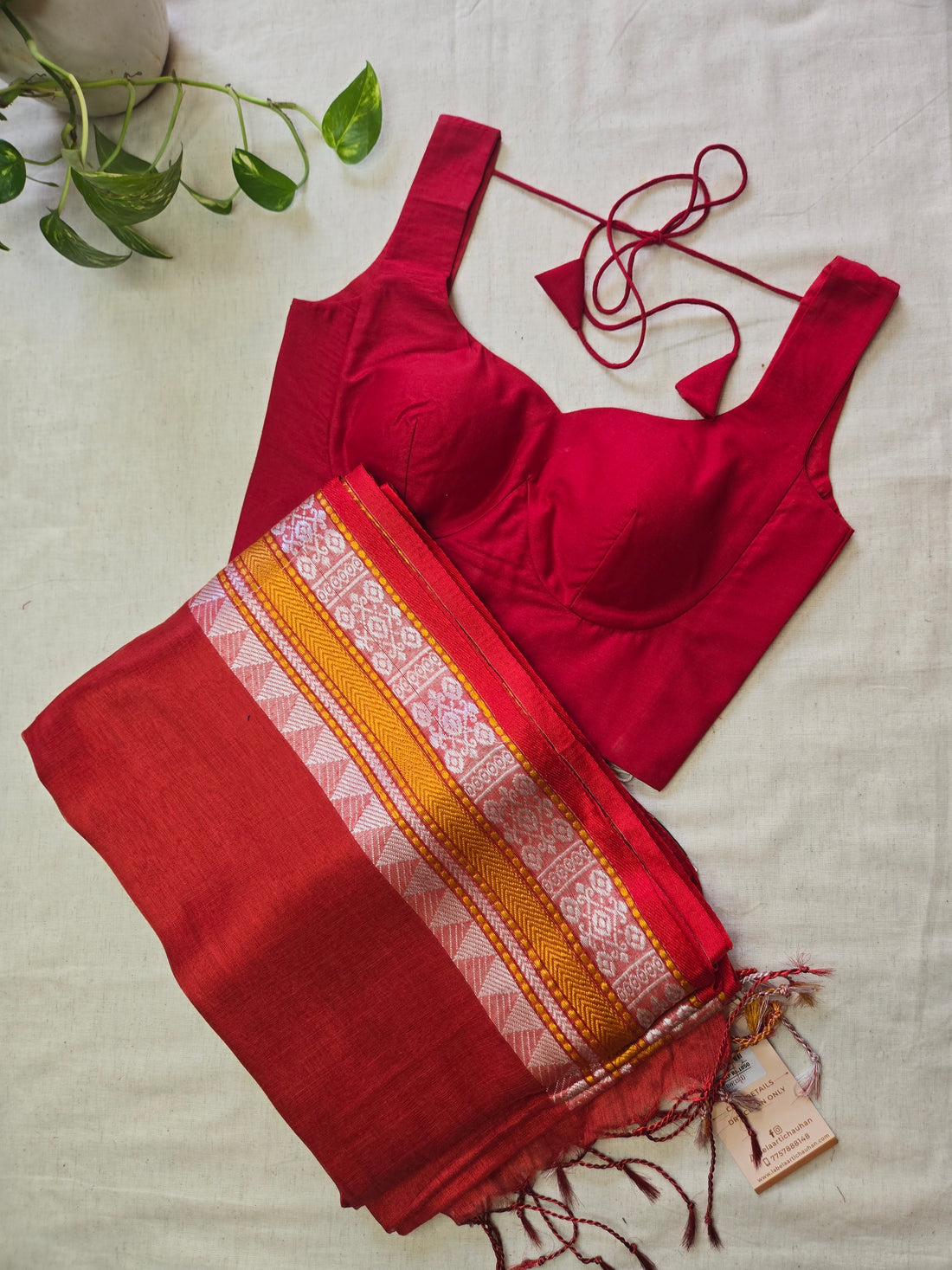 Mul Tissue Saree - Red