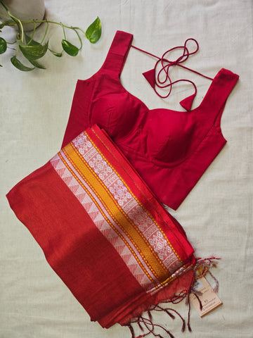 Mul Tissue Saree - Red