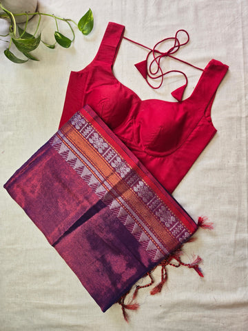 Mul Tissue Saree - Purple Bronze Temple Border