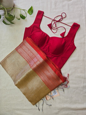 Mul Tissue Saree - Golden