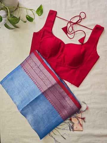 Mul Tissue Saree - Blue