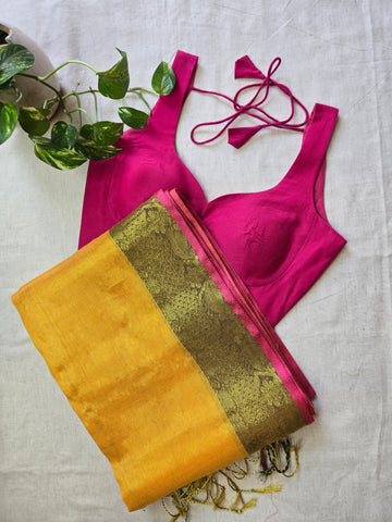 Mul Tissue Saree - Mustered  Yellow