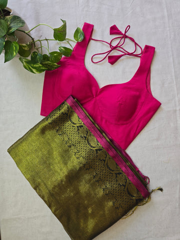 Mul Tissue Saree - Olive Green