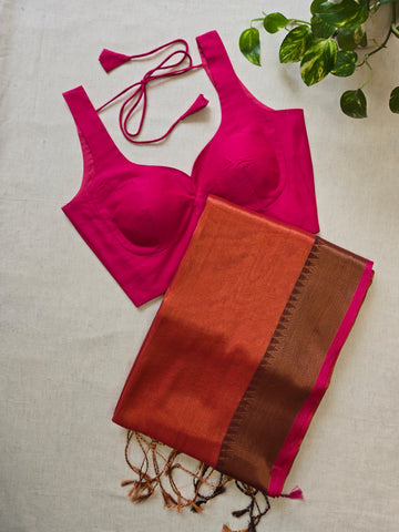 Mul Tissue Saree - Rust Orange