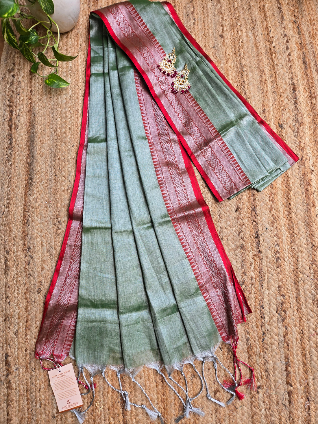 Mul Tissue Saree - Turquoise