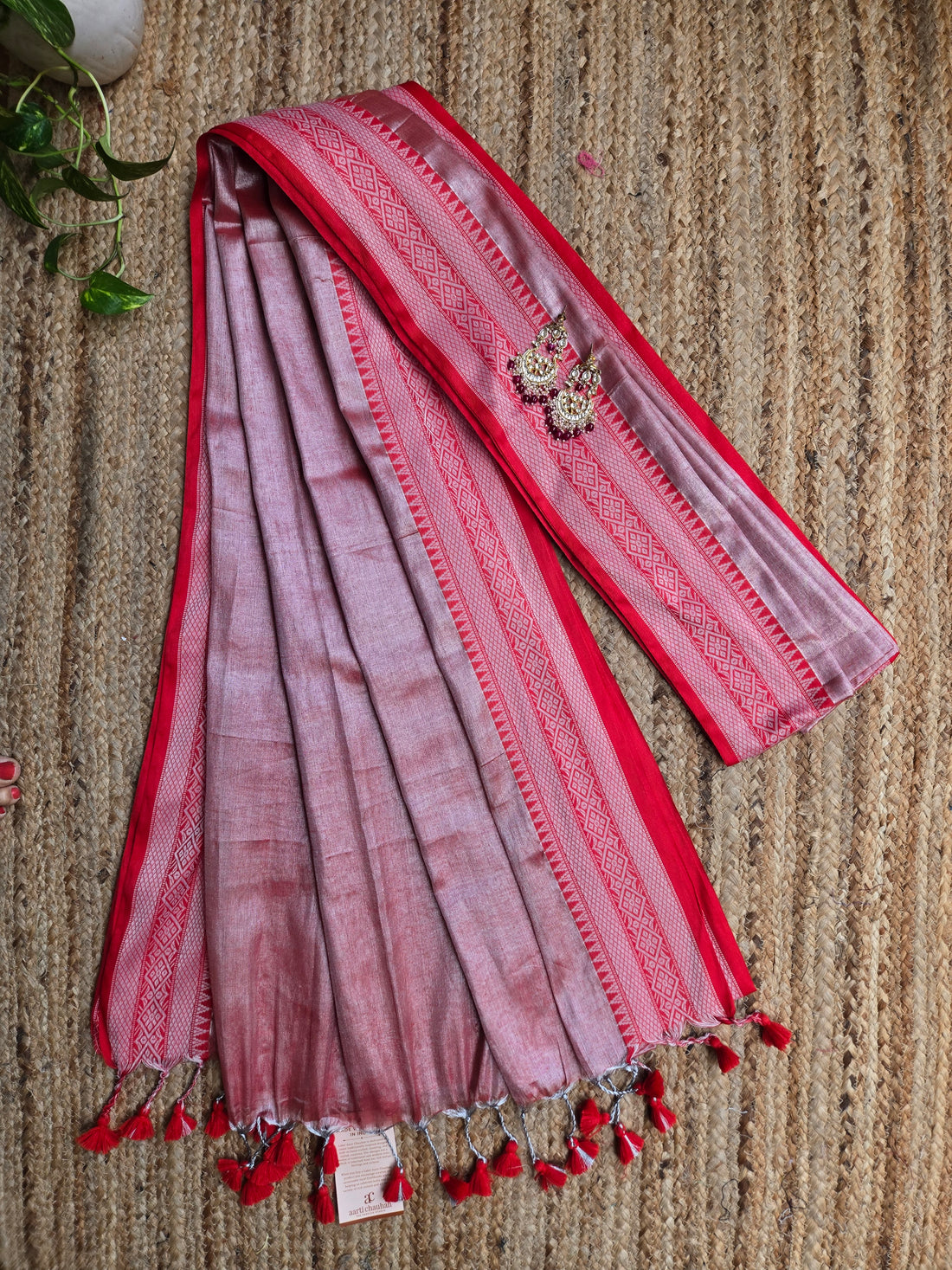 Mul Tissue Saree - Light Coral