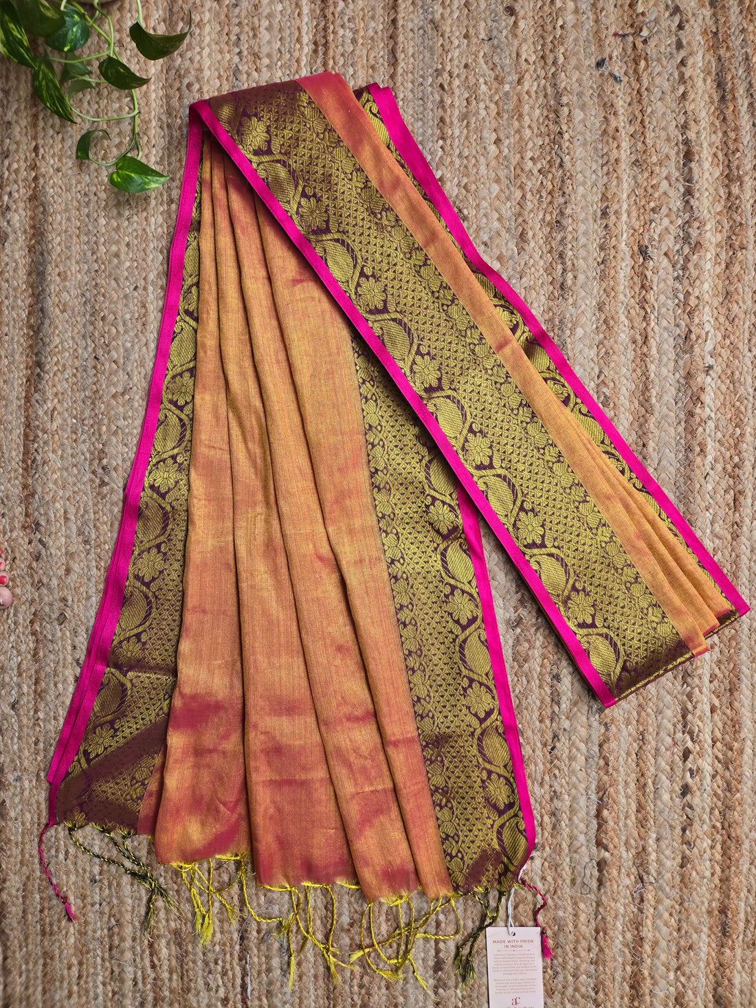 Mul Tissue Saree - Orange Paisley Border