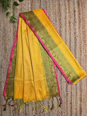 Mul Tissue Saree - Mustered  Yellow