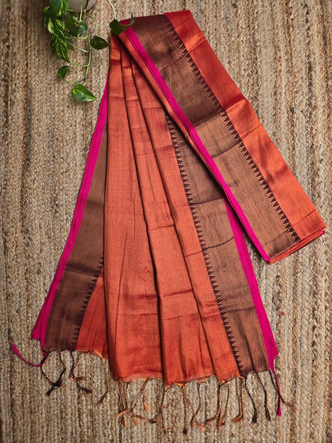 Mul Tissue Saree - Rust Orange