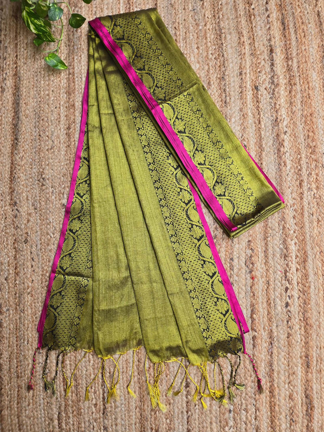 Mul Tissue Saree - Olive Green
