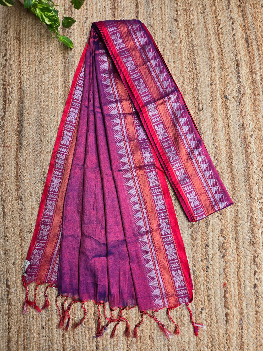 Mul Tissue Saree - Purple Bronze Temple Border