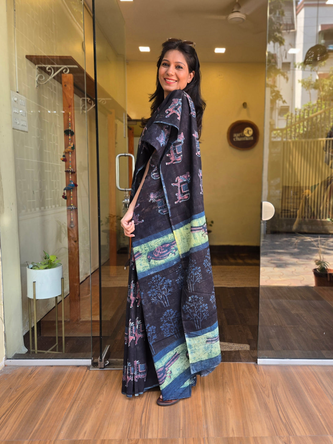 Anar-Natural Blocked Printed Pichwai Saree