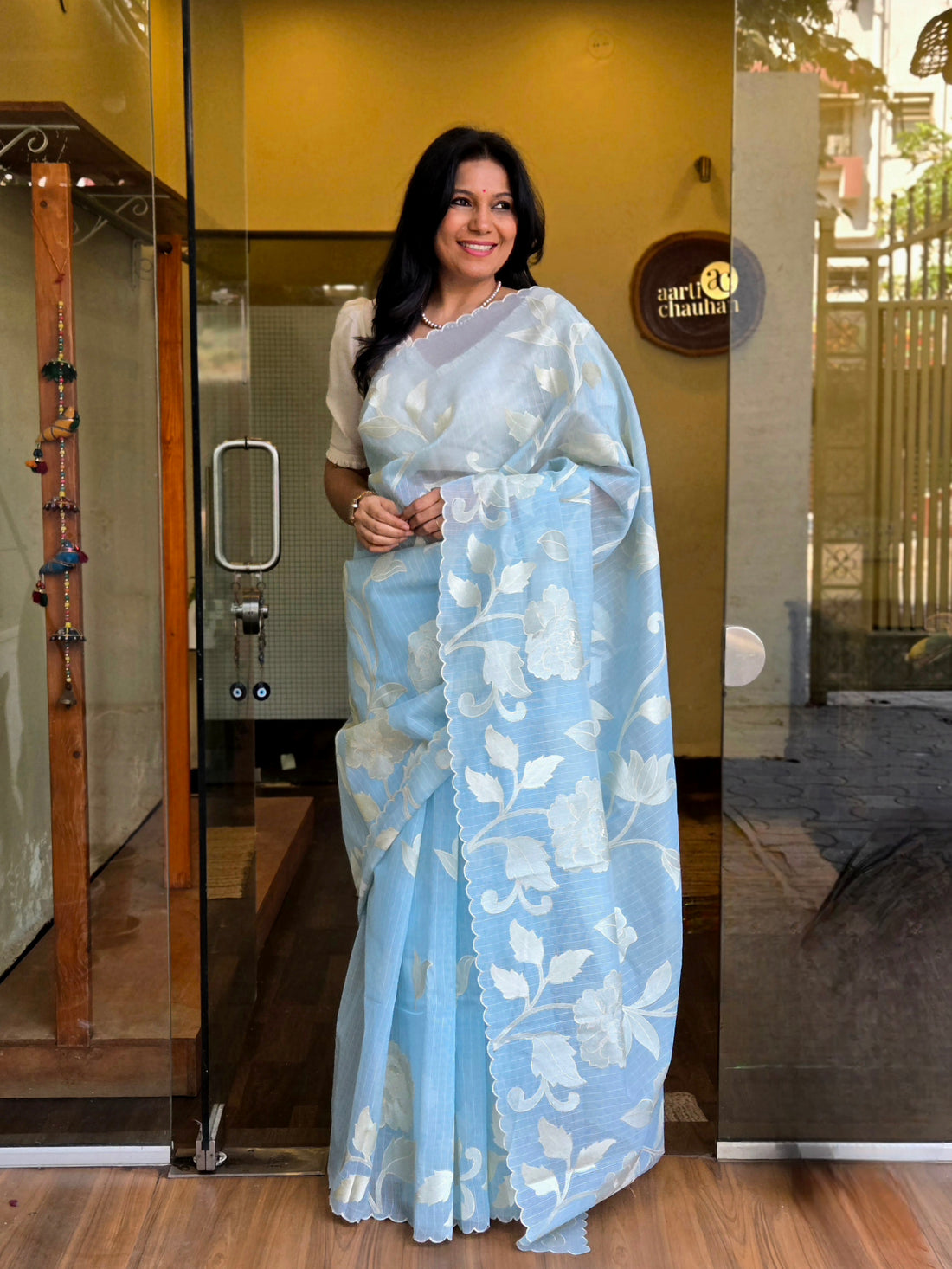 Kota Doriya Embroidered Sky Blue Saree