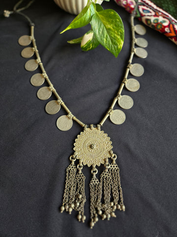 Vintage Afghani Long Coin Necklace