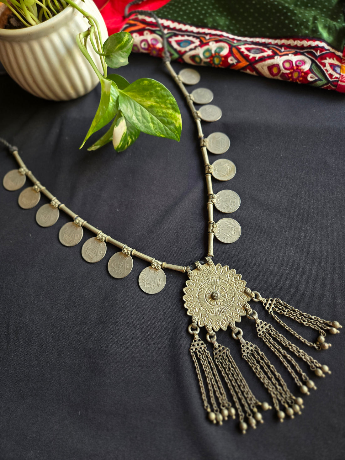 Vintage Afghani Long Coin Necklace