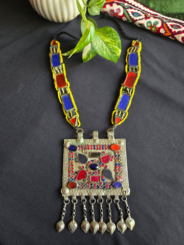 Vintage Afghani Long Square Pendant Necklace 2