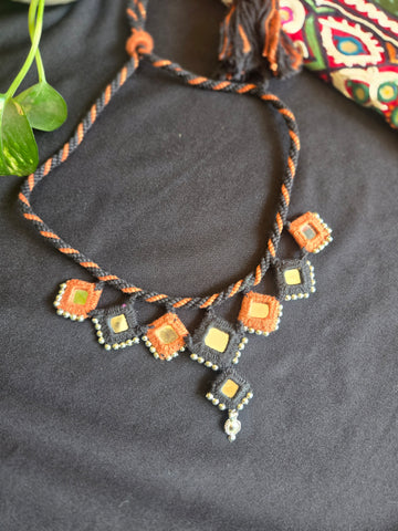 Lambani Thread and Mirror Work Necklace - Rust