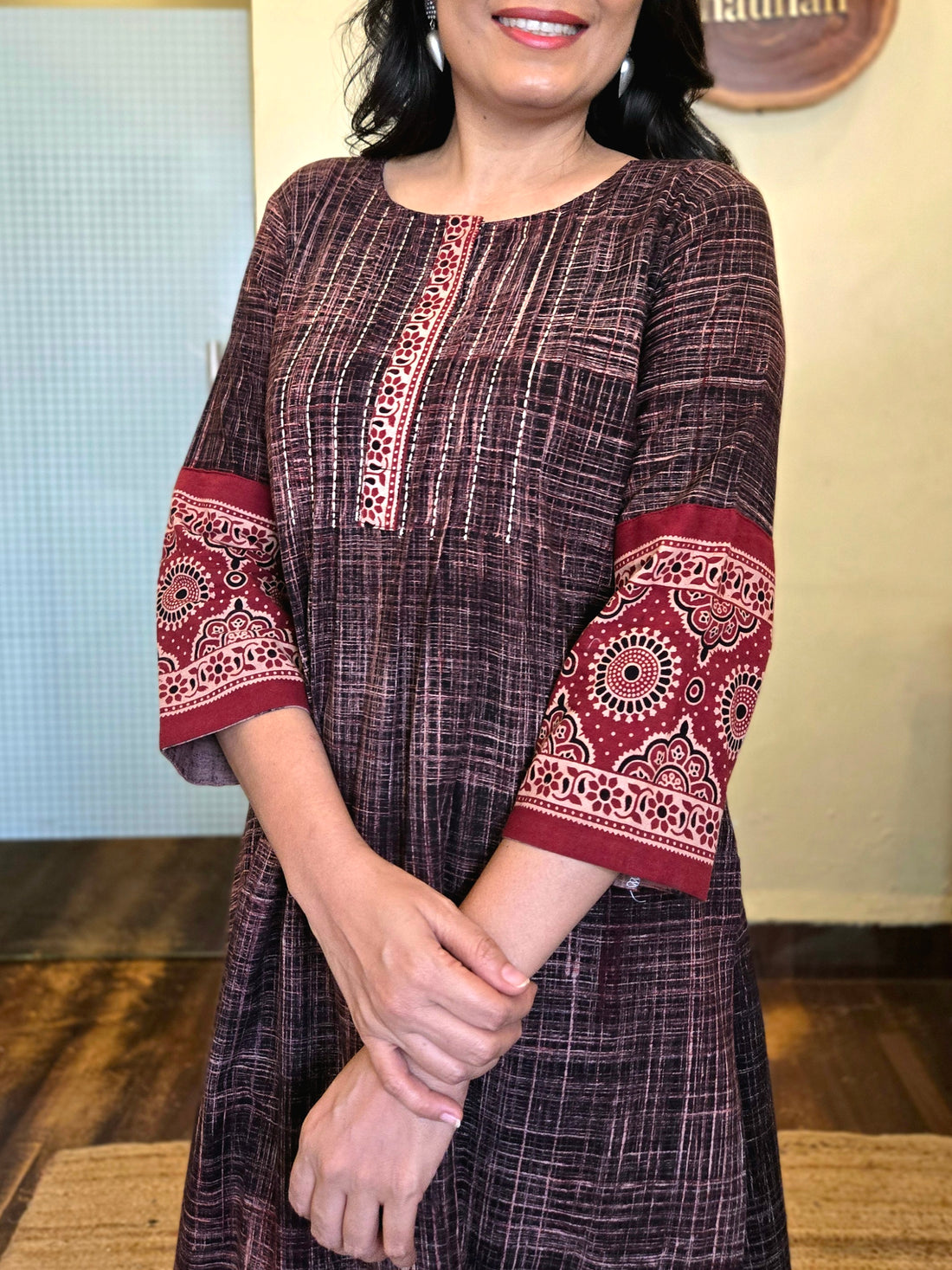 Brush N Strokes Ajrakh Pintuck Kurti
