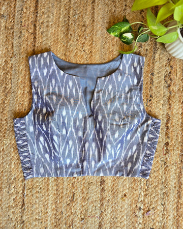 Tarini- Handloom Ikkat Sico Blouse Grey