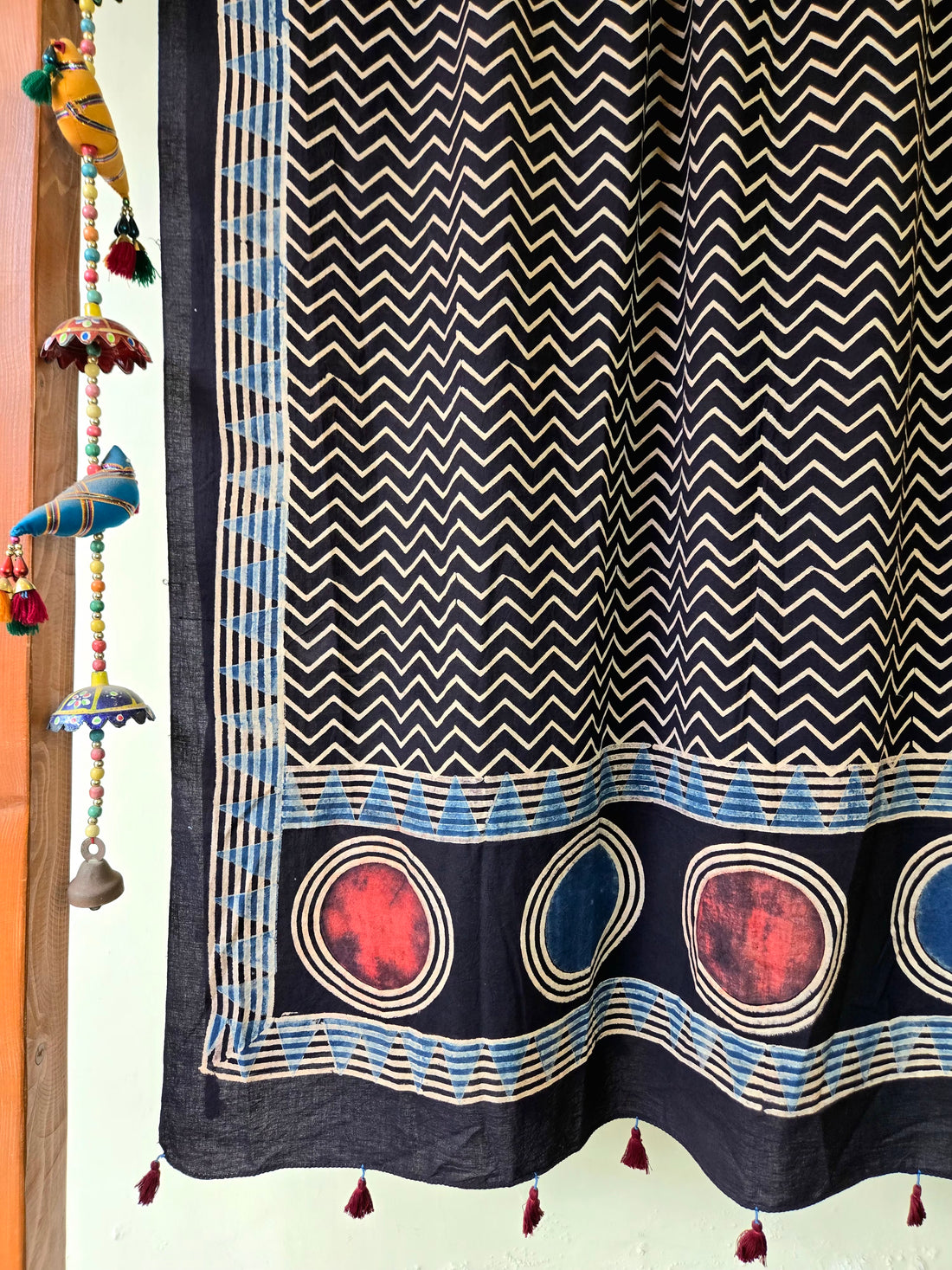 Ajrakh Hand Block Chevron Printed Cotton Dupatta - Black