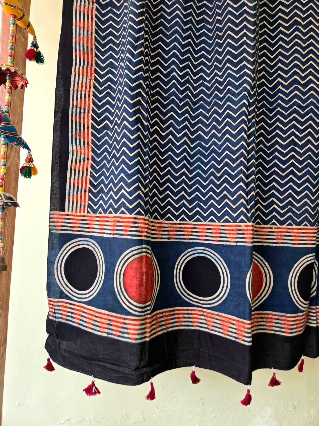 Ajrakh Hand Block Chevron Printed Cotton Dupatta - Indigo