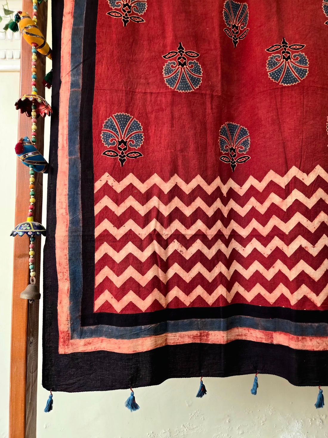 Ajrakh Hand Block Floral Printed Cotton Dupatta - Rust