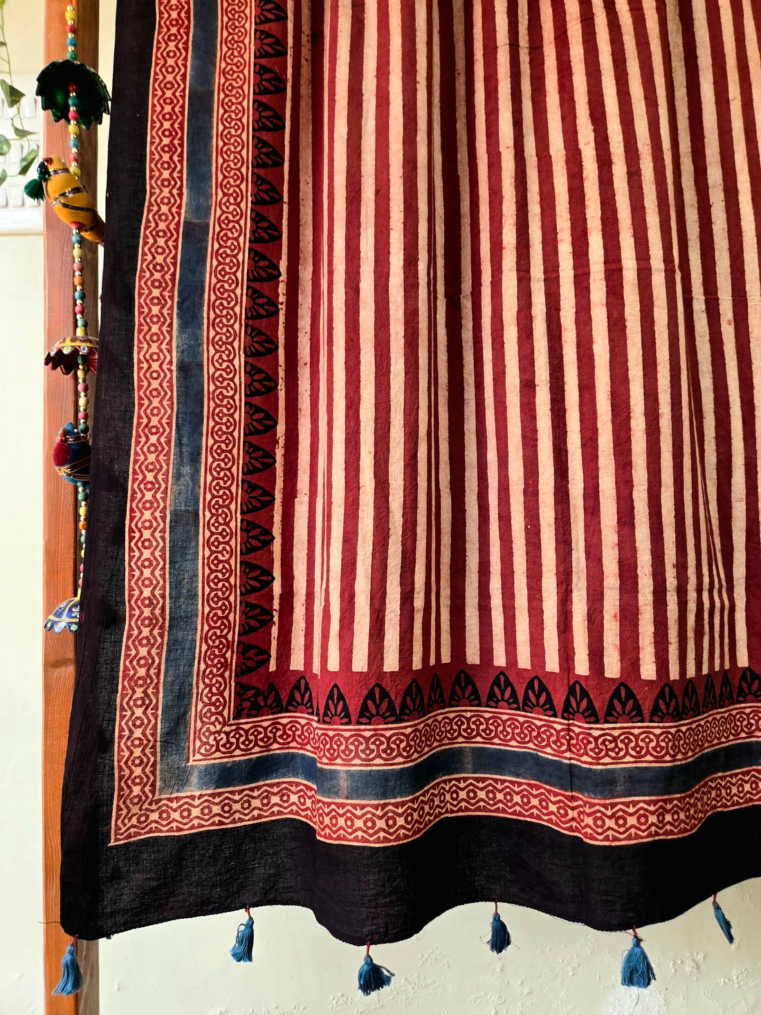 Ajrakh Hand Block Stripes Printed Cotton Dupatta - Rust