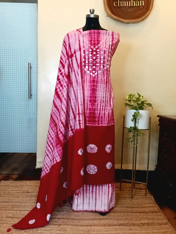Shibori Unstitched 3 Piece Set - Pink