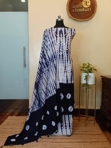 Shibori Unstitched 3 Piece Set - Indigo