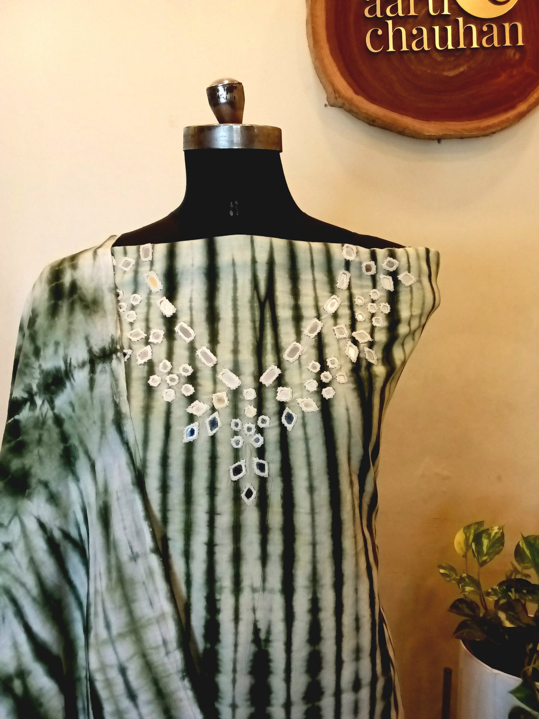 Shibori Unstitched 3 Piece Set - Olive Green