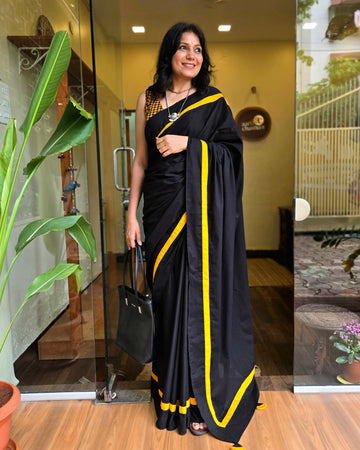 Checkmate Mul Saree - Black